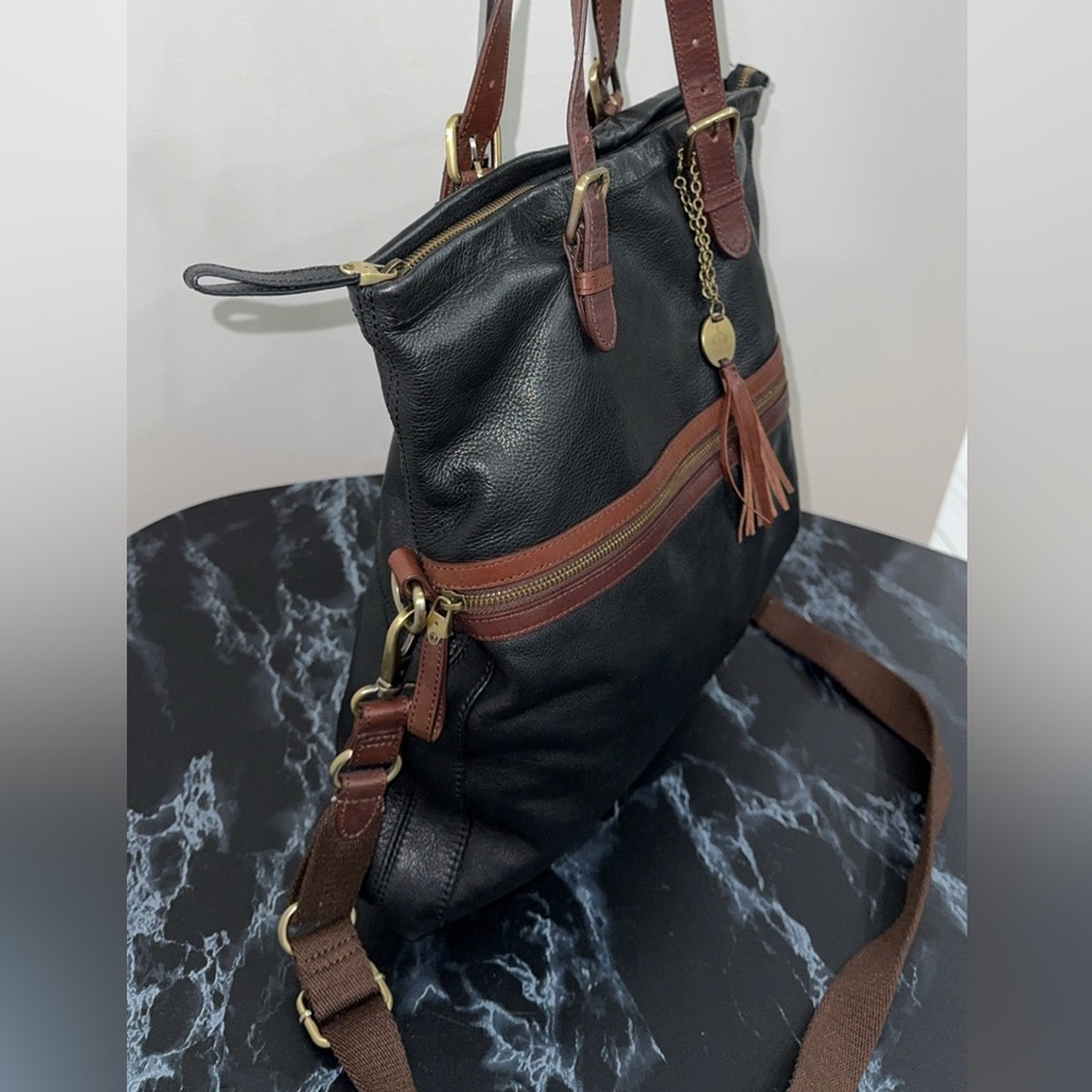 CROWN VINTAGE Large Bag Black and Brown Leather Tote AUTHENTIC - Picture 5 of 13
